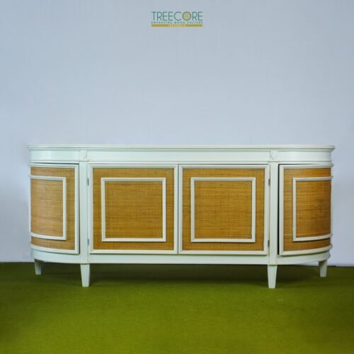 Wooden Sideboard with Rattan Accent – Natural Elegance with Modern Sophistication