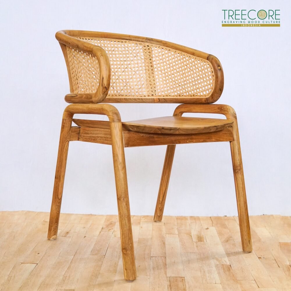 Minimalist Wooden Chair with Rattan Backrest
