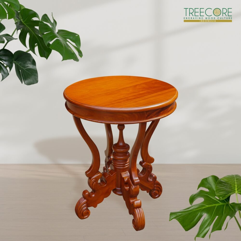 Round-Table-Carving-011 Nature-Inspired Wooden Round Side Table with Root-Like Supports