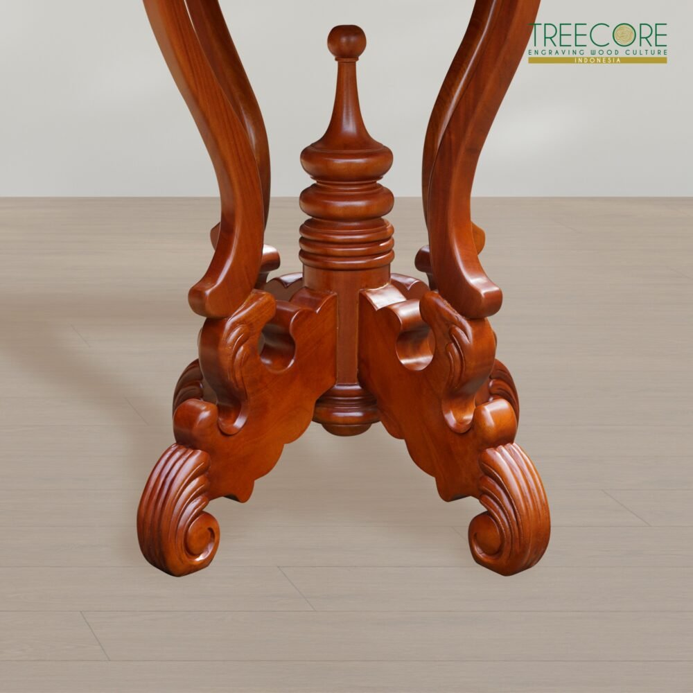 Round-Table-Carving-014 Nature-Inspired Wooden Round Side Table with Root-Like Supports