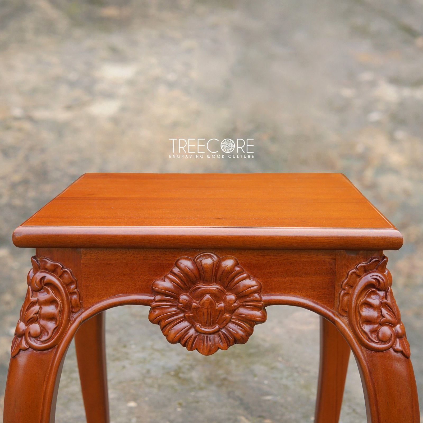 Wooden Side Table with Carving Ornament