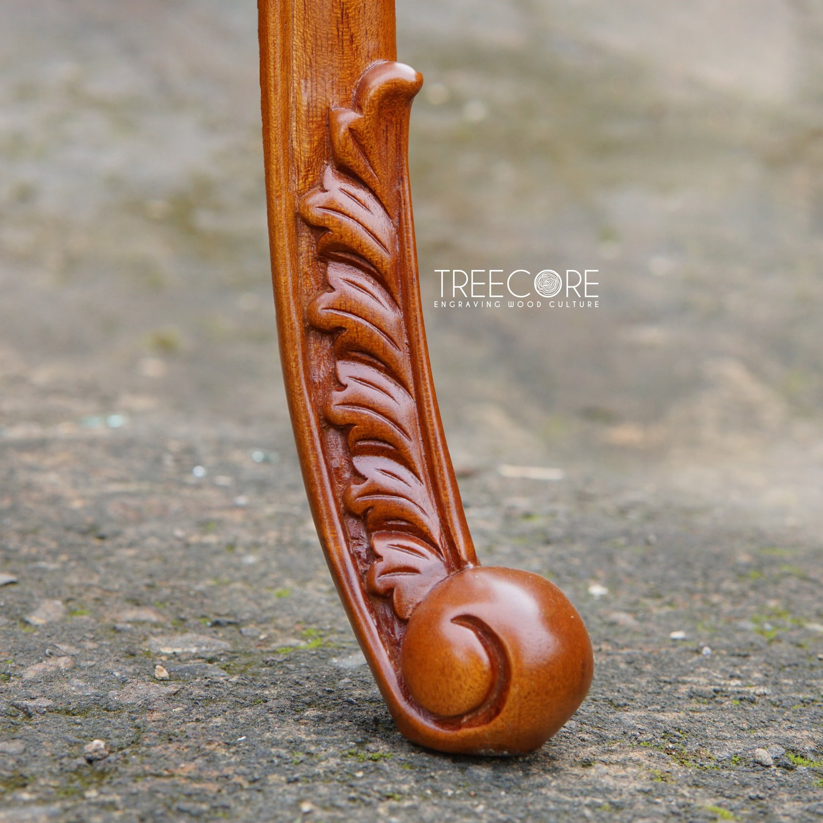 Wooden Side Table with Carving Ornament
