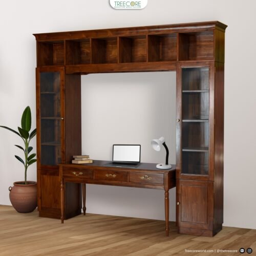Wooden Bookshelf with Workstation – A Smart Storage & Workspace Solution