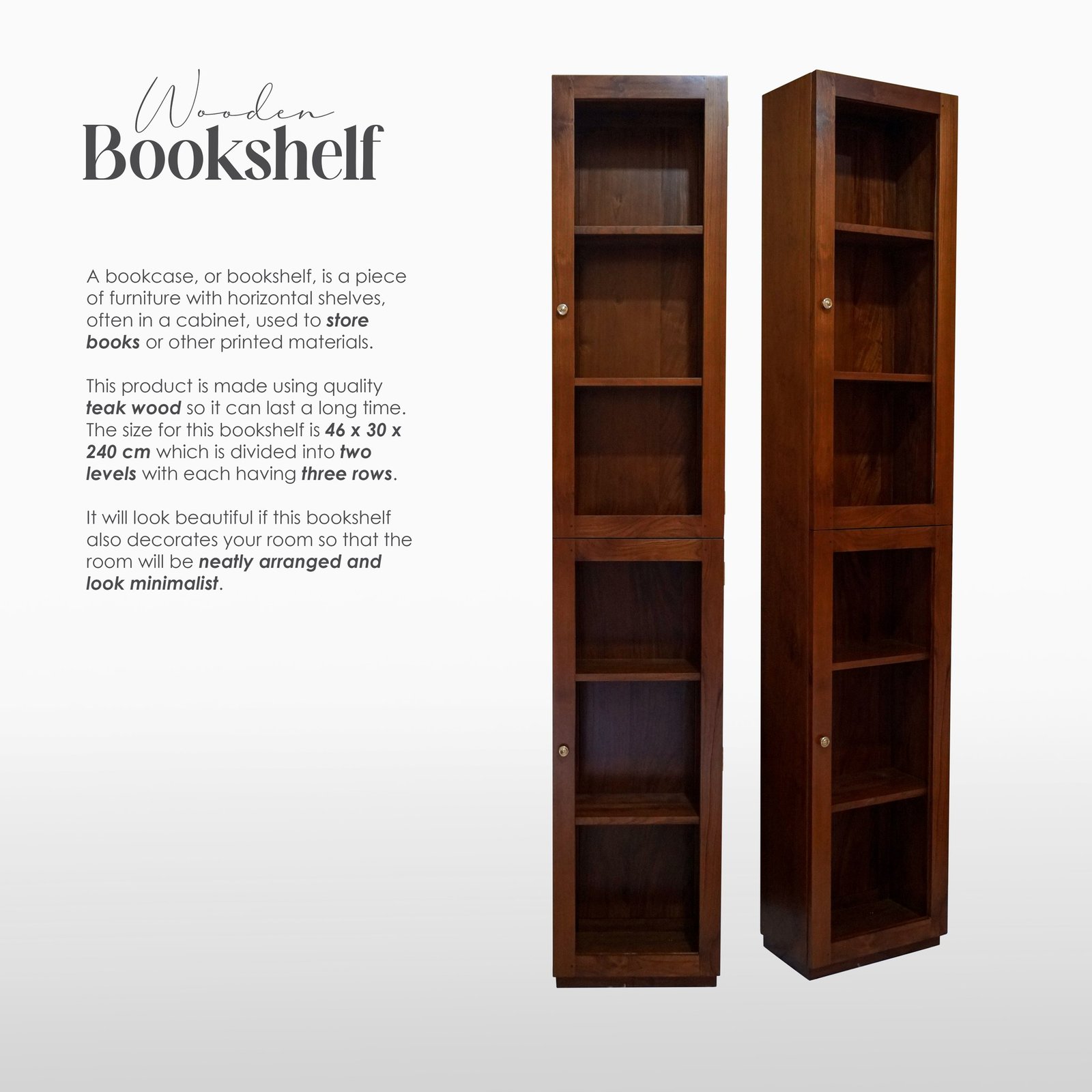 Minimalist Teak Wood Bookshelf