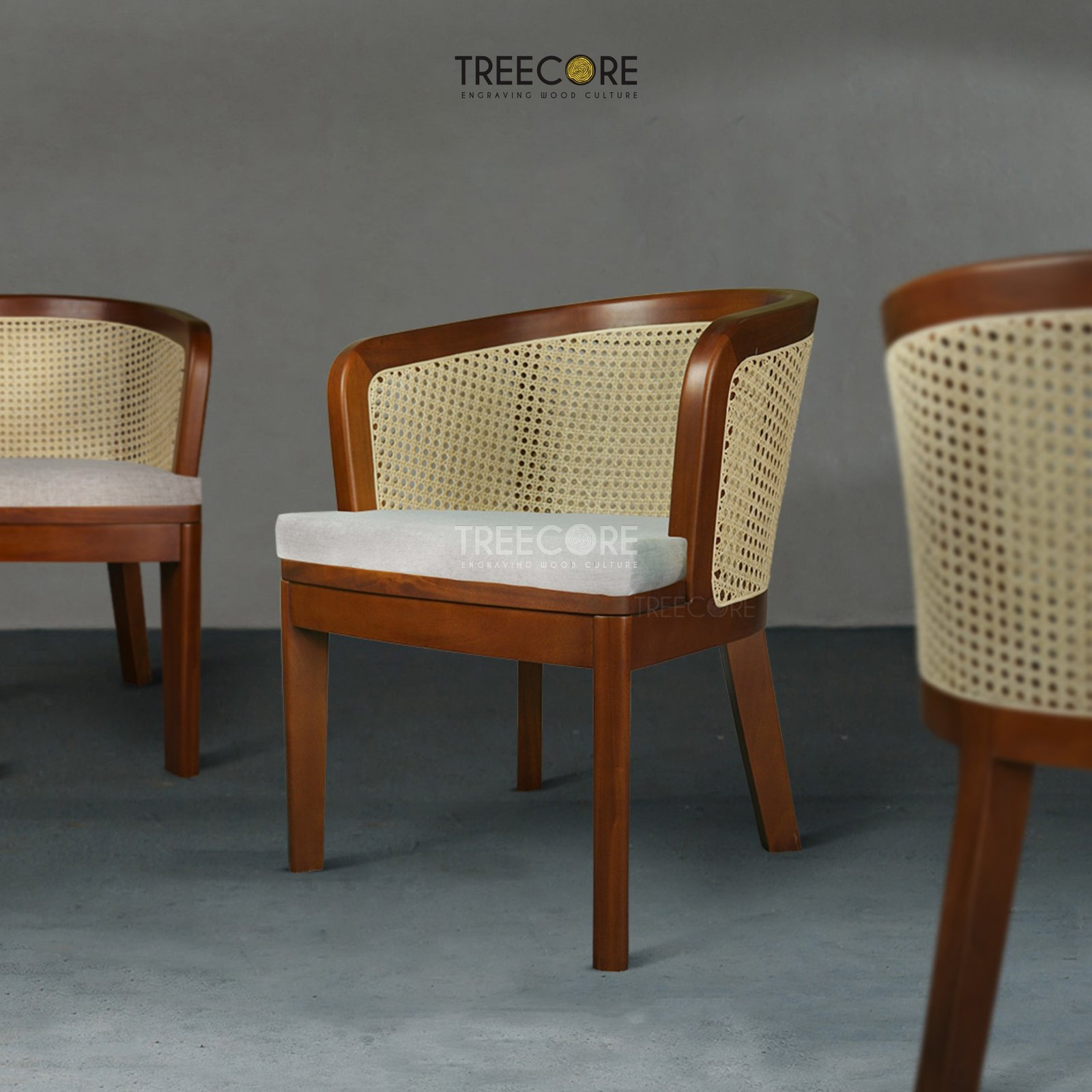 Curved Rattan Wooden Chair