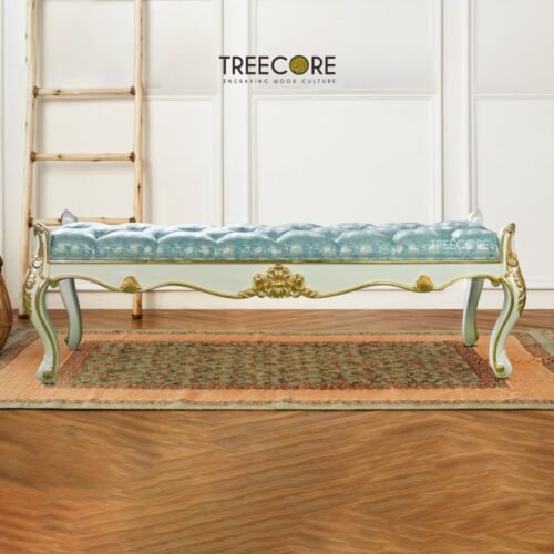 Elegant Wooden Bench with Gold Carvings