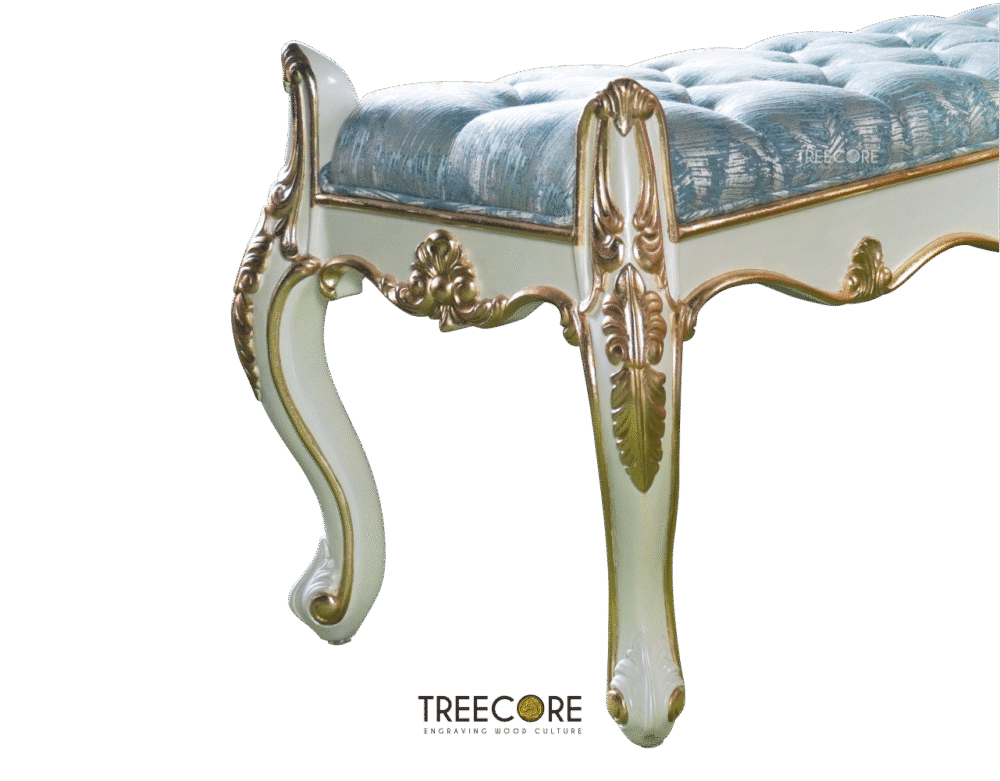 Elegant Wooden Bench with Gold Carvings