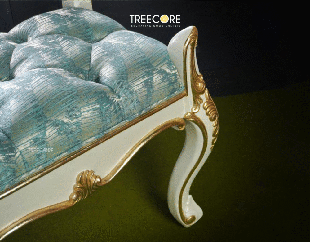 Elegant Wooden Bench with Gold Carvings