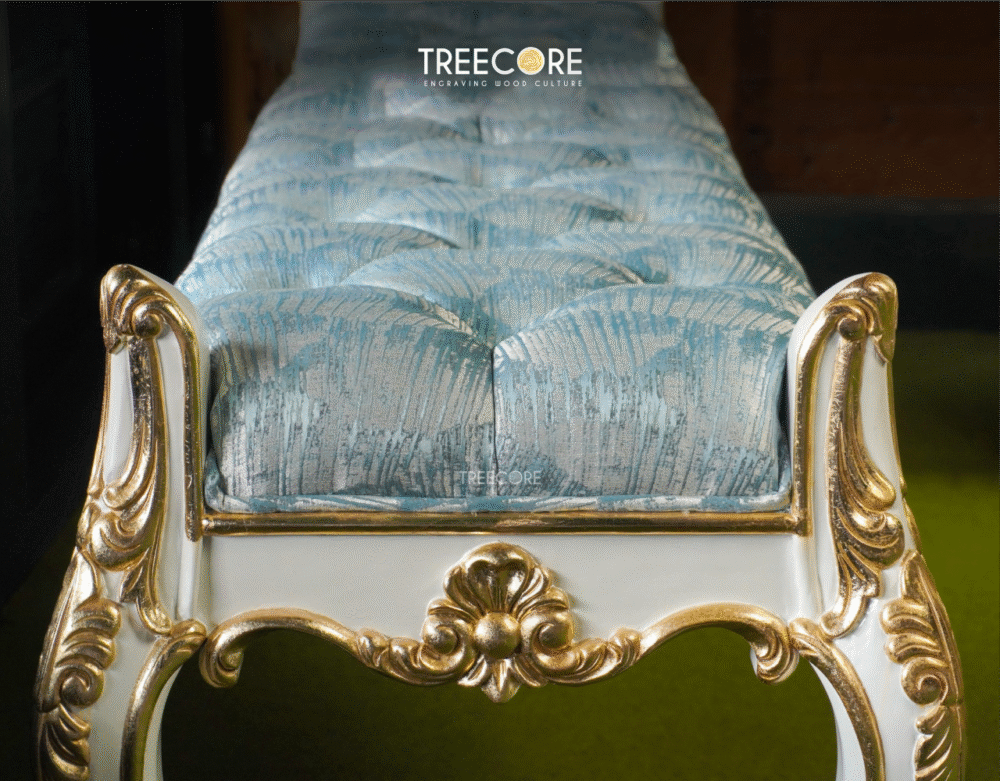 Elegant Wooden Bench with Gold Carvings
