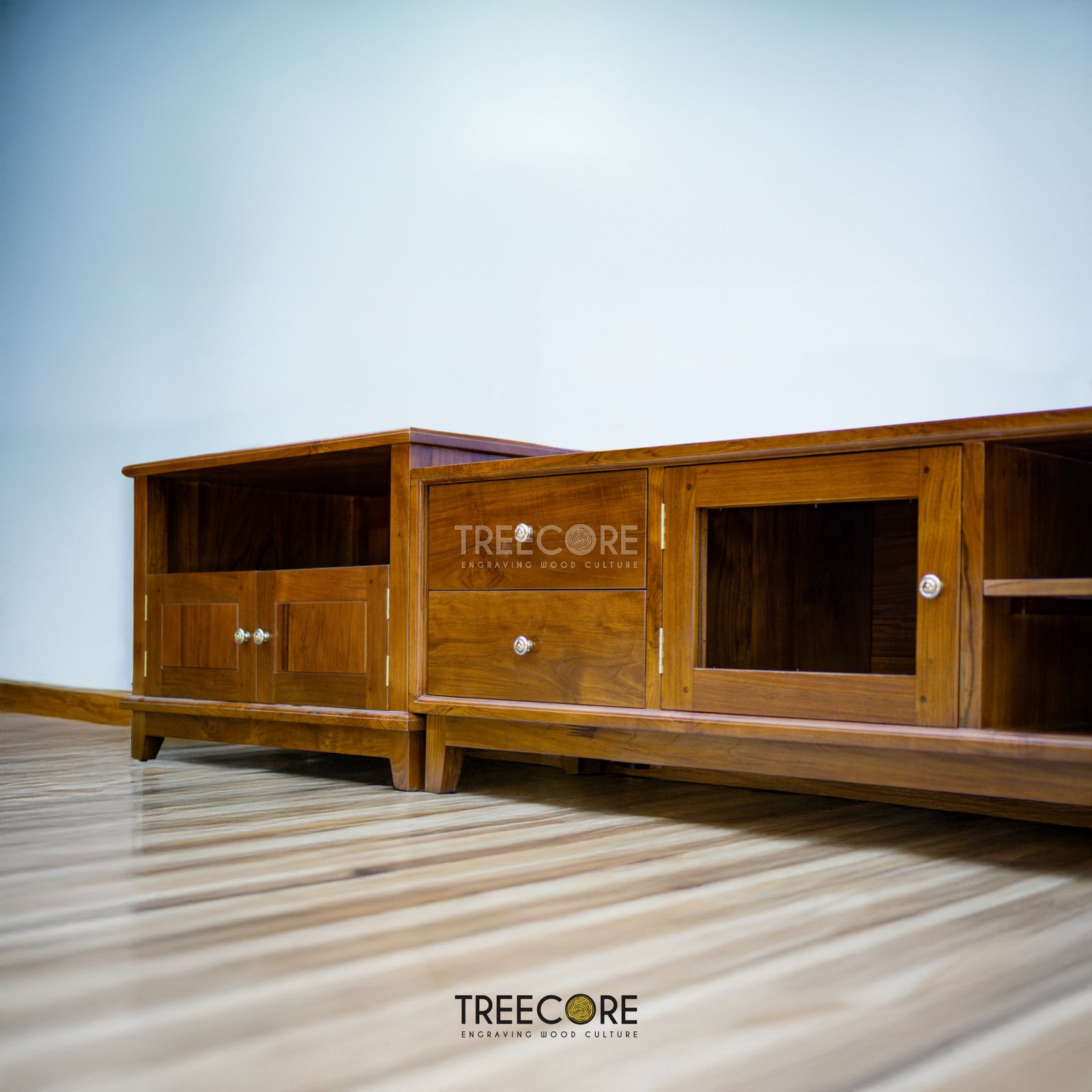 Spacious Wooden TV Table with Multiple Storage Drawers and Elegant Design