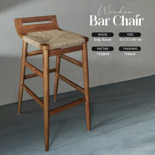 Wooden Bar Chair with Rattan Seat – Rustic Elegance & Comfort