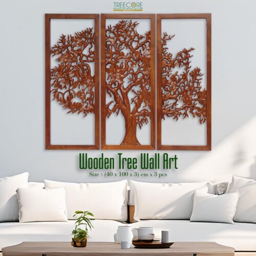 Wooden Tree Wall Art – 3 Panel Carved Tree Design