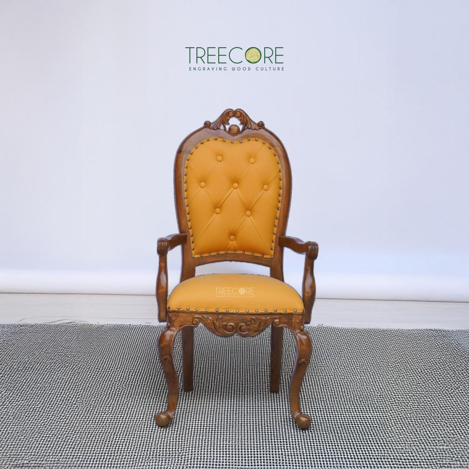 Handcrafted Wooden Chair with Thick Foam and Decorative Accents