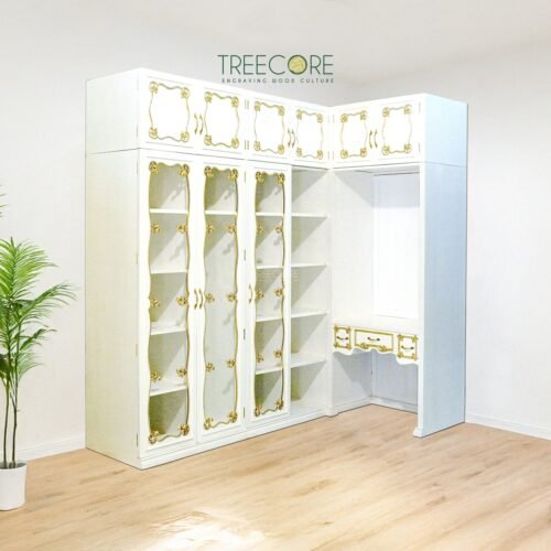 Chic White and Gold Wooden Display Cabinet to Elevate Any Space
