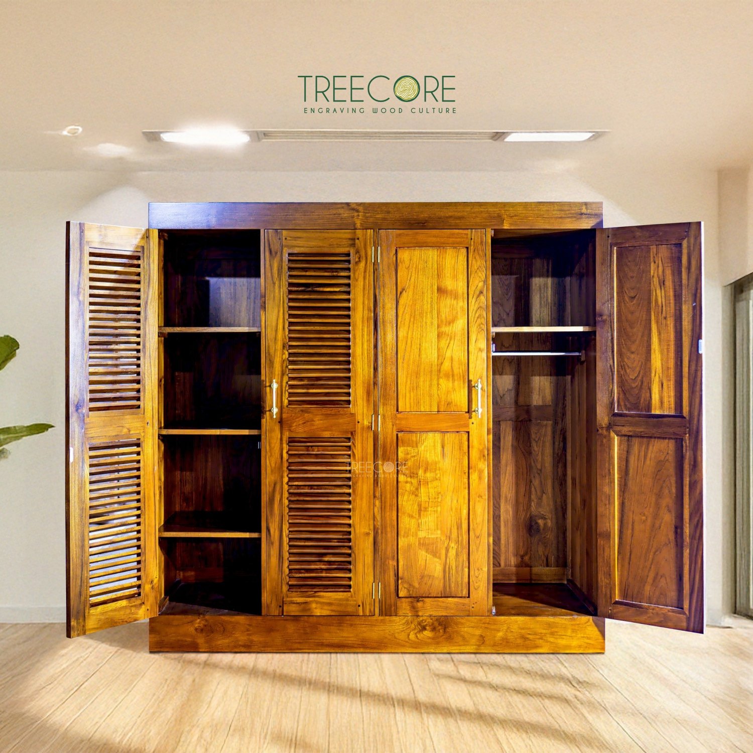 The Tropicwood 4-Door Wardrobe: Crafted Warmth and Breezy Elegance
