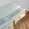 Luxurious Floating Wooden Console with Gold Accents and Four Drawers