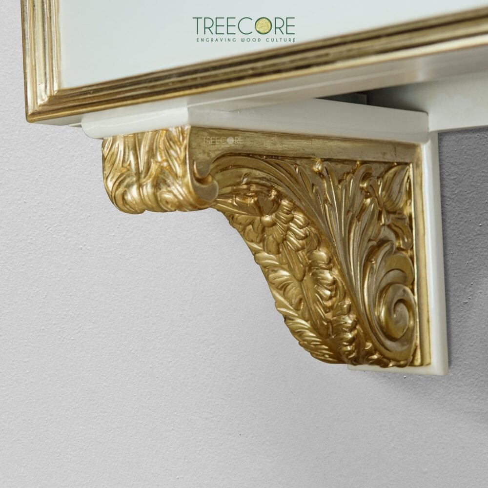 Luxurious Floating Wooden Console with Gold Accents and Four Drawers