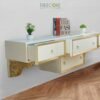 Luxurious Floating Wooden Console with Gold Accents and Four Drawers