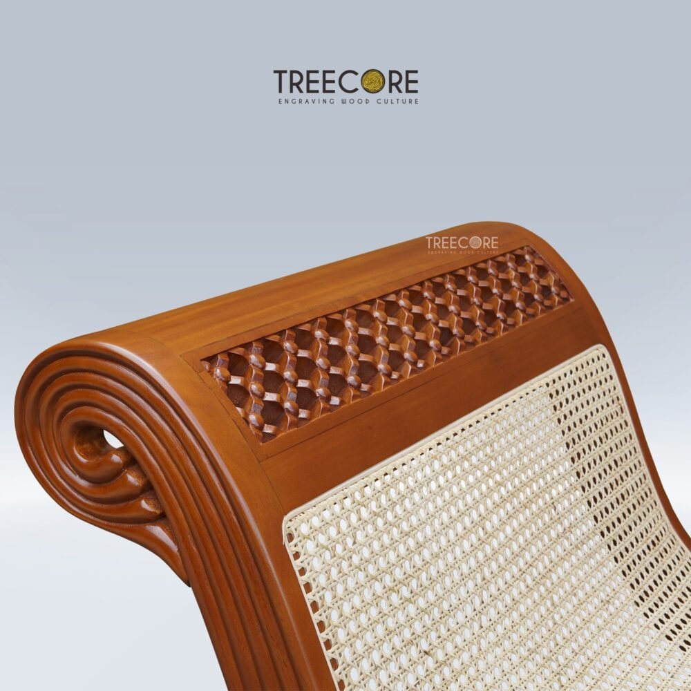Wooden Diwan Lounger Rattan Backrest