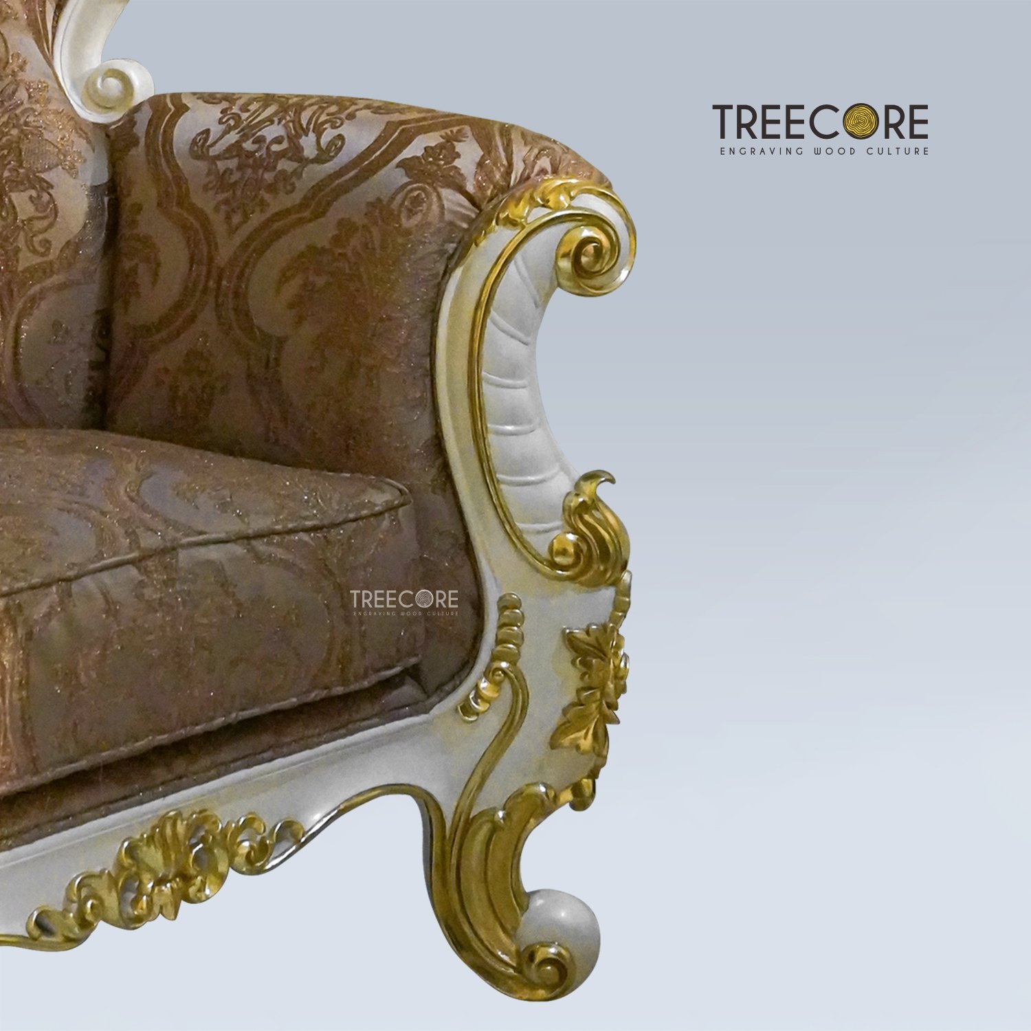 Charming Classic White Chair with Gold Carvings and Plush Seating