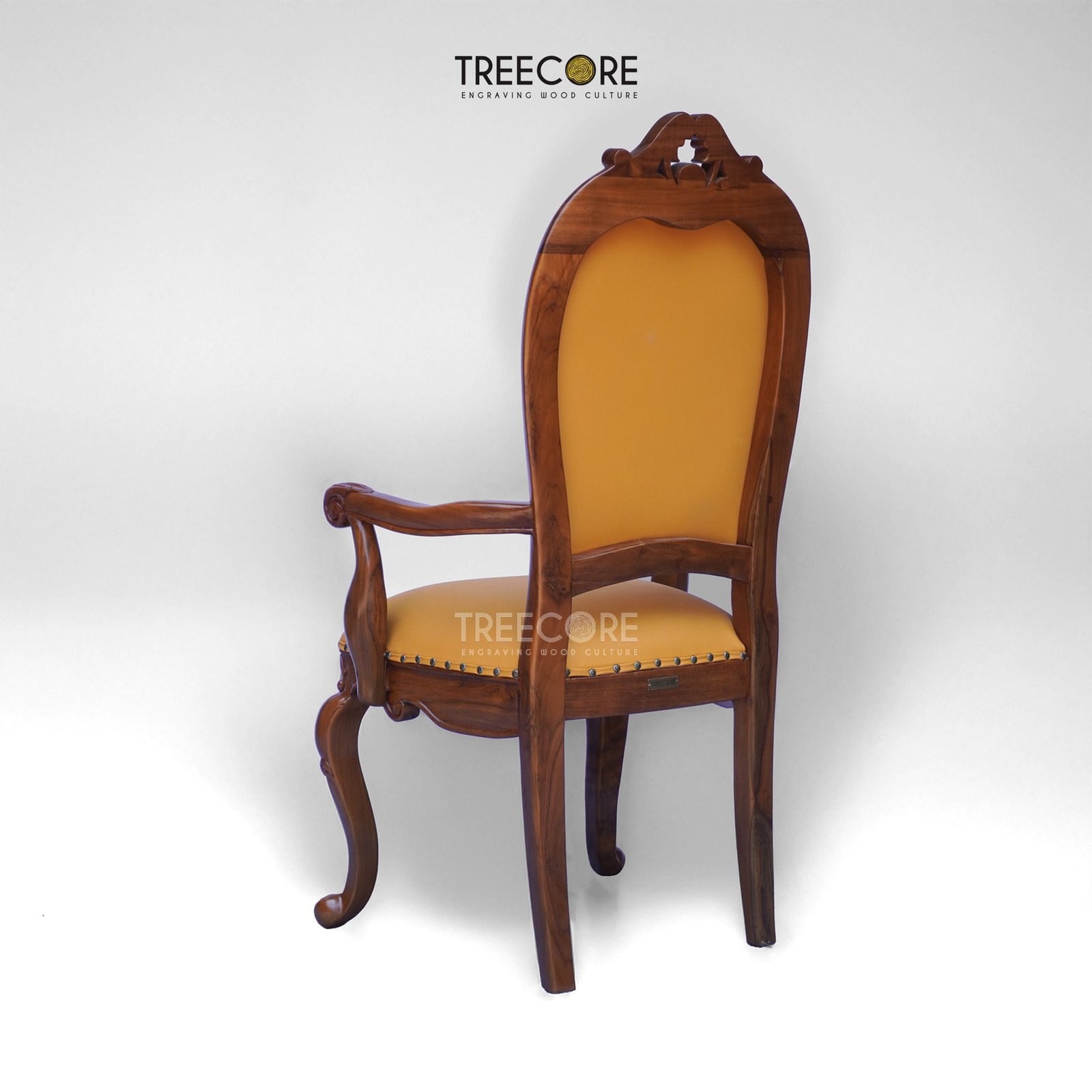 Handcrafted Wooden Chair with Thick Foam and Decorative Accents
