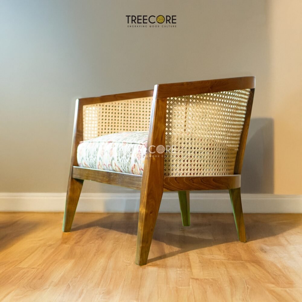 Classic Teak Floral Rattan Chair