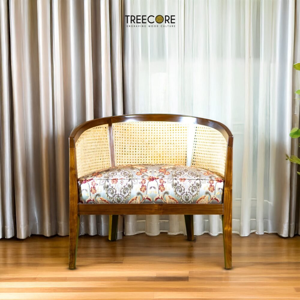 Classic Teak Floral Rattan Chair