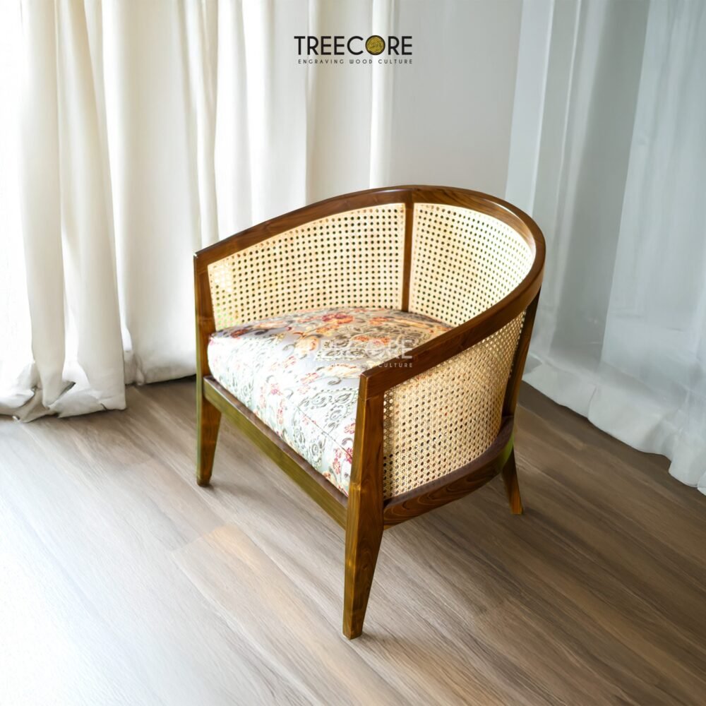 Classic Teak Floral Rattan Chair