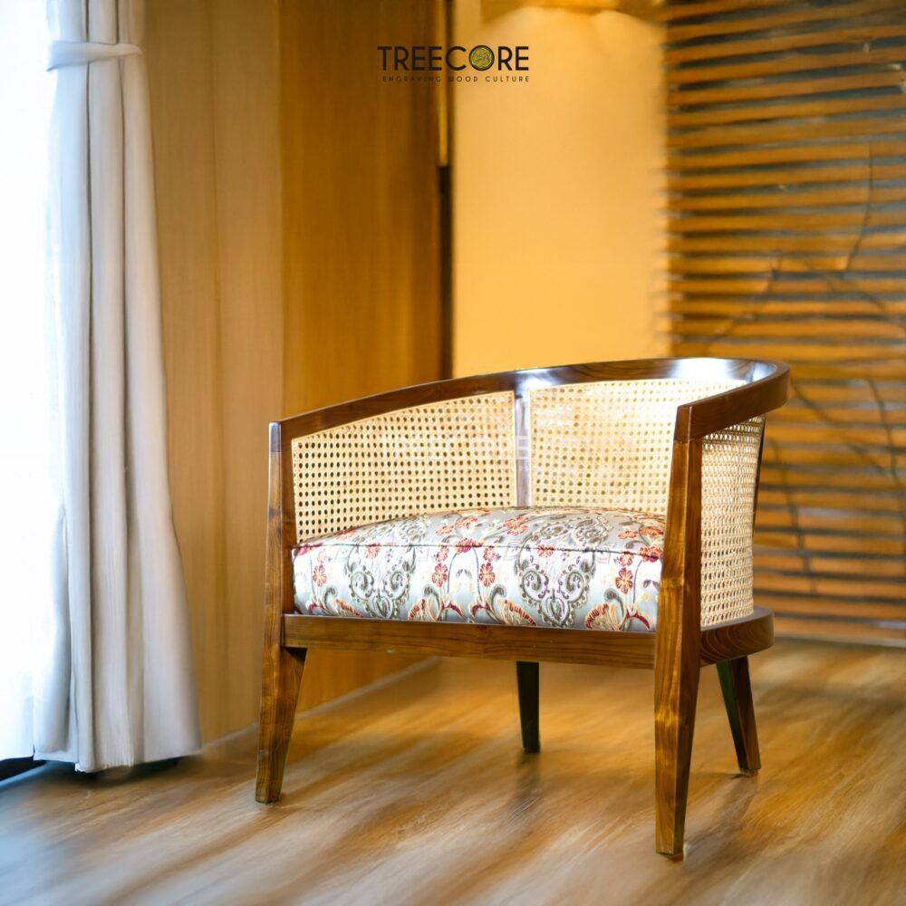 Classic Teak Floral Rattan Chair