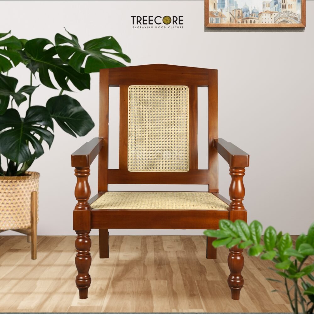 Timeless Rattan Wooden Chair with Elegant Turned Legs