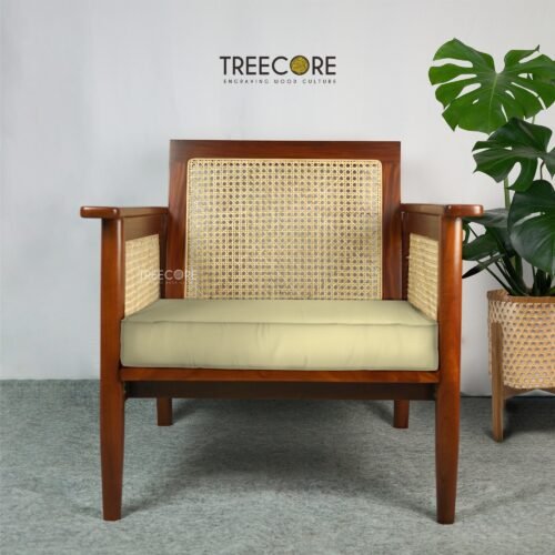 Wooden Chair with Foam Seat & Rattan Backrest – Style Meets Comfort