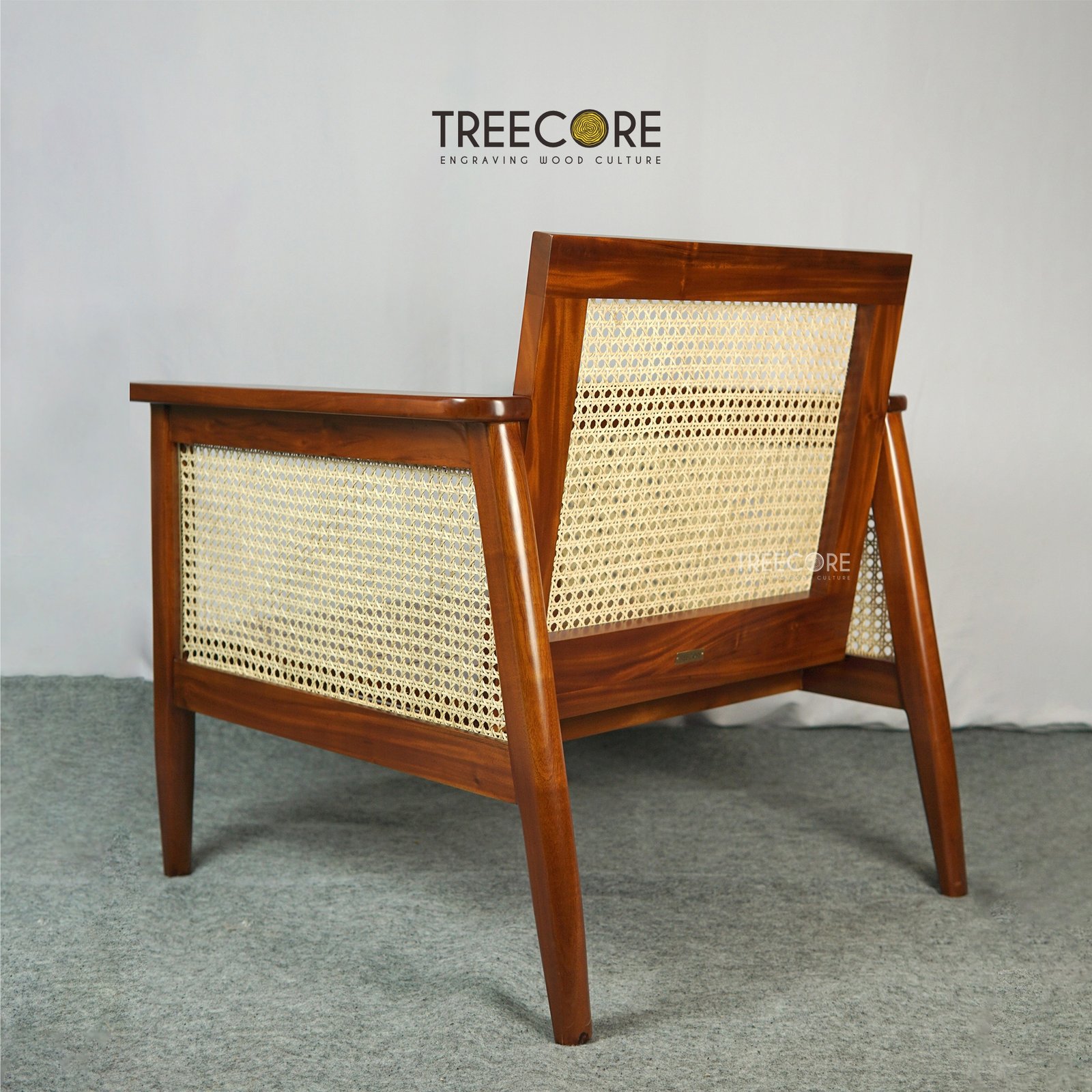 Wooden Chair with Foam Seat and Rattan Backrest