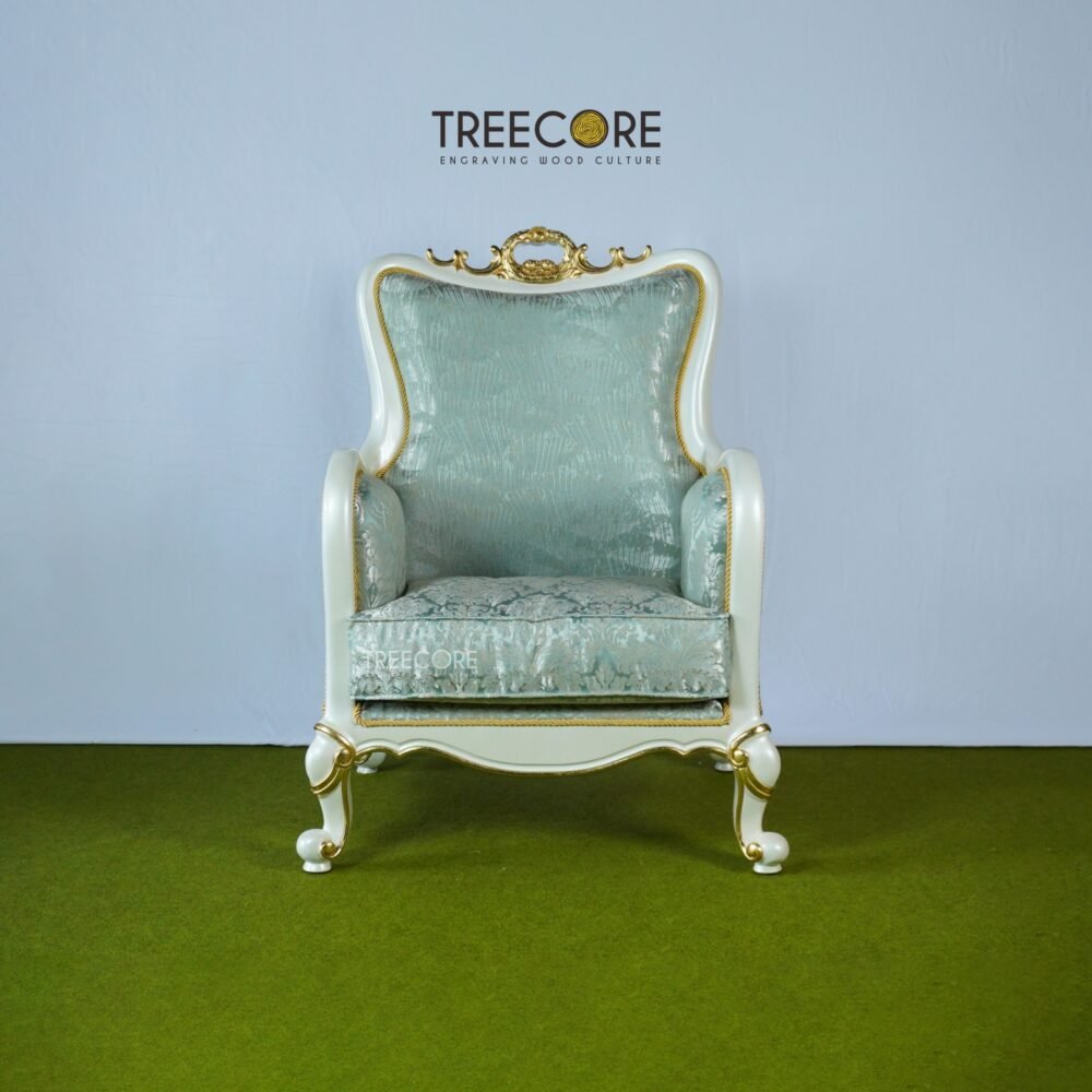 Chair-56-3bed5618 Wooden Sofa Soft Blue Cushion