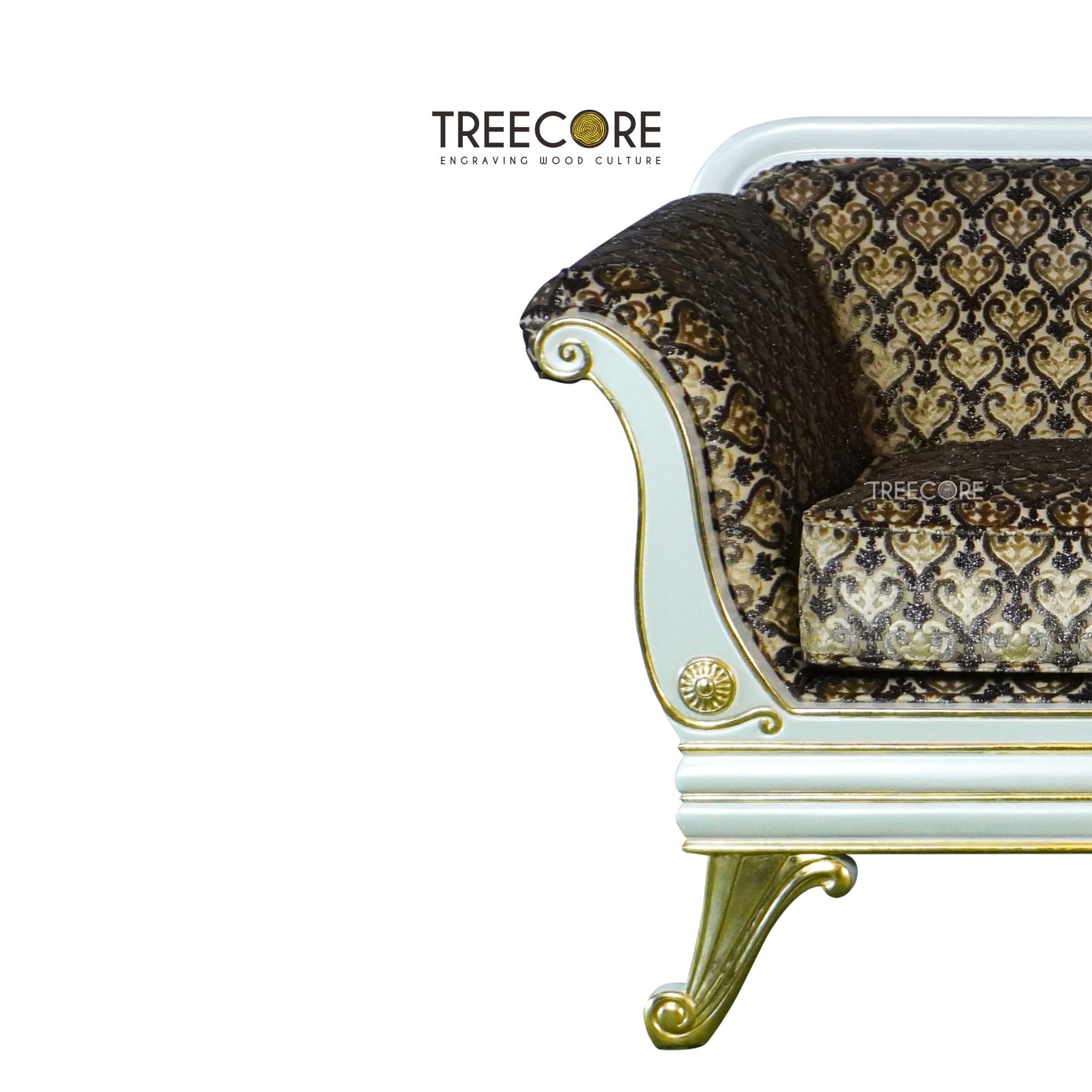 Luxury Three-Seater Sofa – Luxurious Carved Wood Frame and Plush Cushions