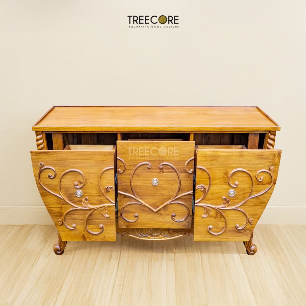 Classic Wooden Sideboard with Elegant Carvings and Spacious Drawers