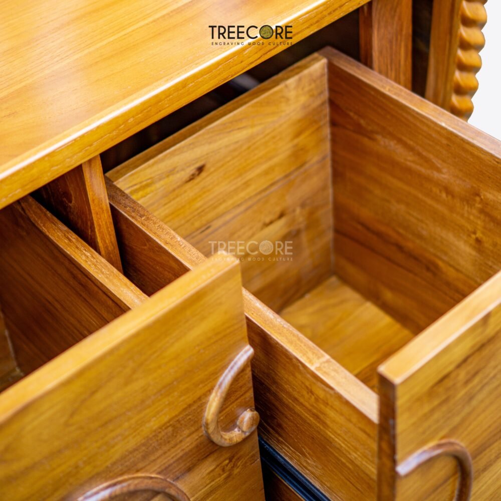 Classic Wooden Sideboard with Elegant Carvings and Spacious Drawers