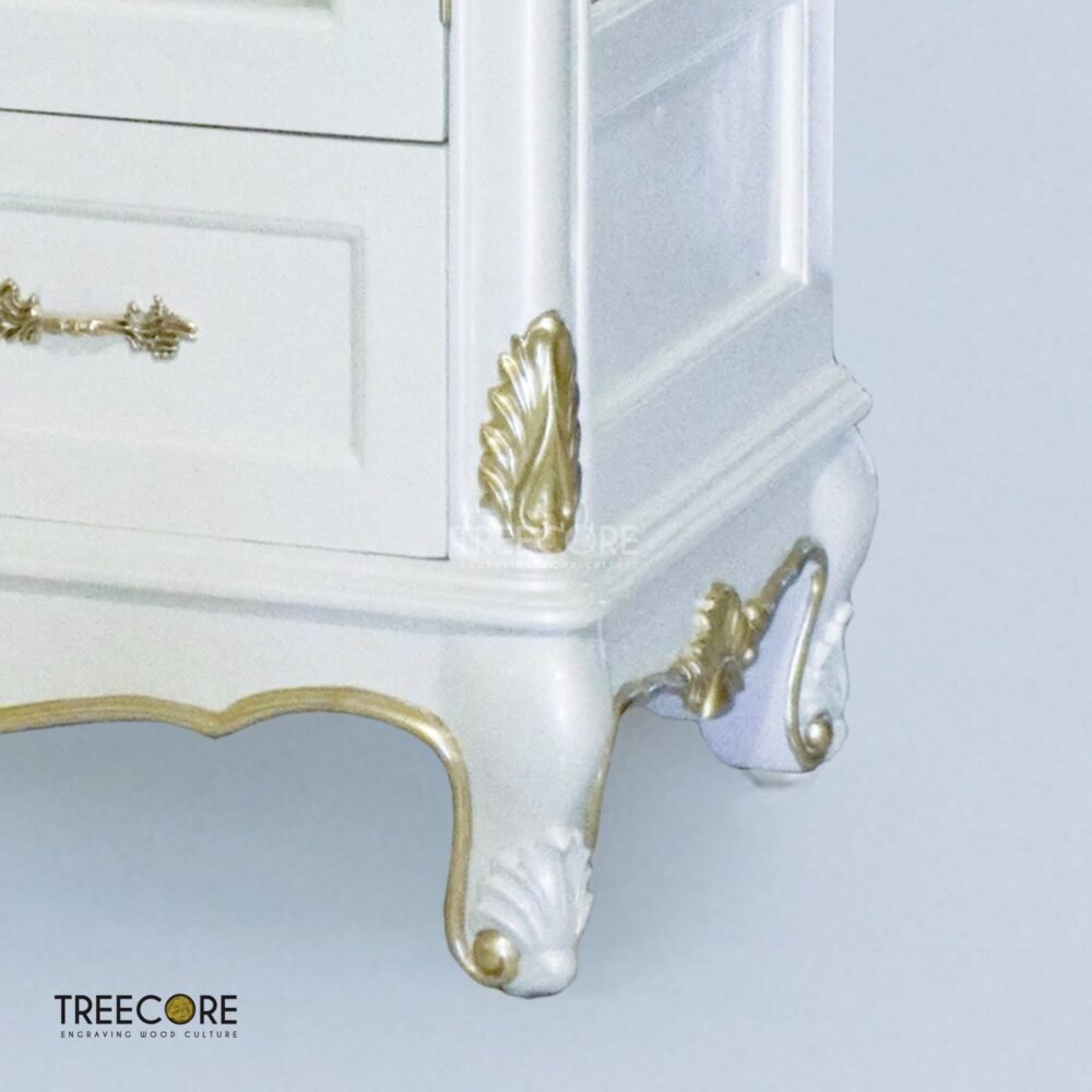 Wooden Rack Gold Accent with Double Glass Doors and Elegant Carved Details