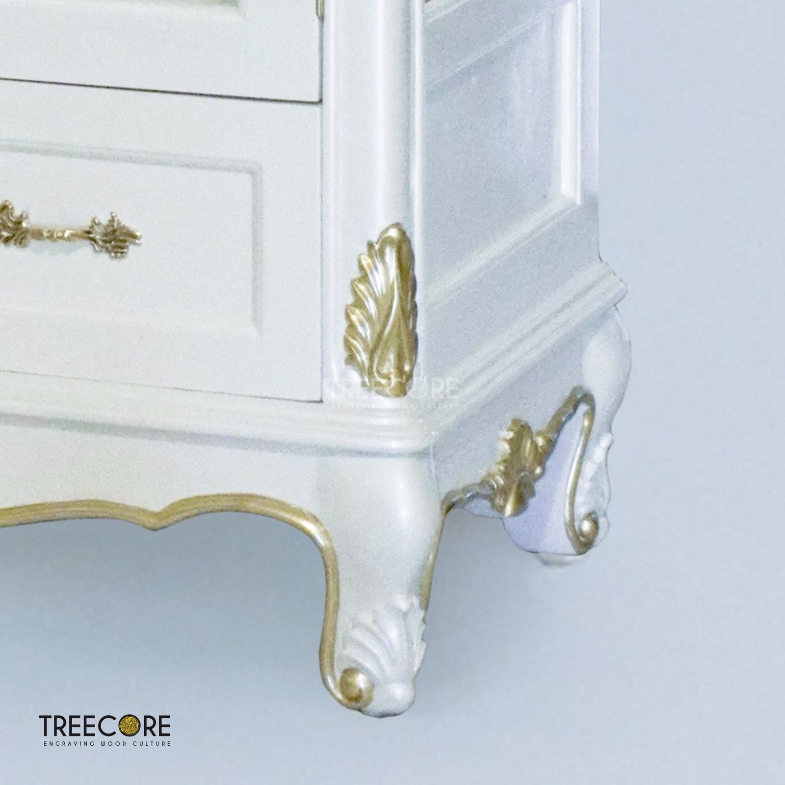 Wooden Display Cabinet with Double Glass Doors and Elegant Carved Details