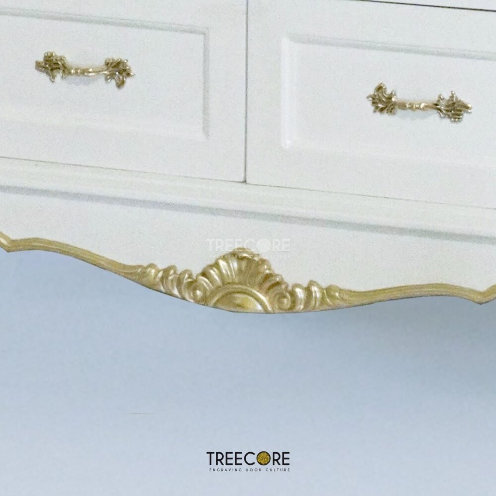 Wooden Rack Gold Accent with Double Glass Doors and Elegant Carved Details