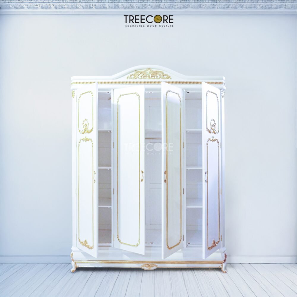 Luxurious Classic Wooden Wardrobe with Carved Details and Spacious Customizable Storage