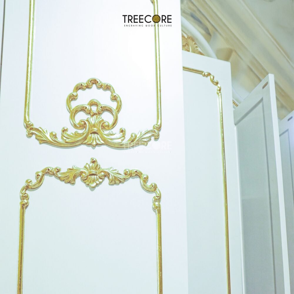 Luxurious Classic Wooden Wardrobe with Carved Details and Spacious Customizable Storage