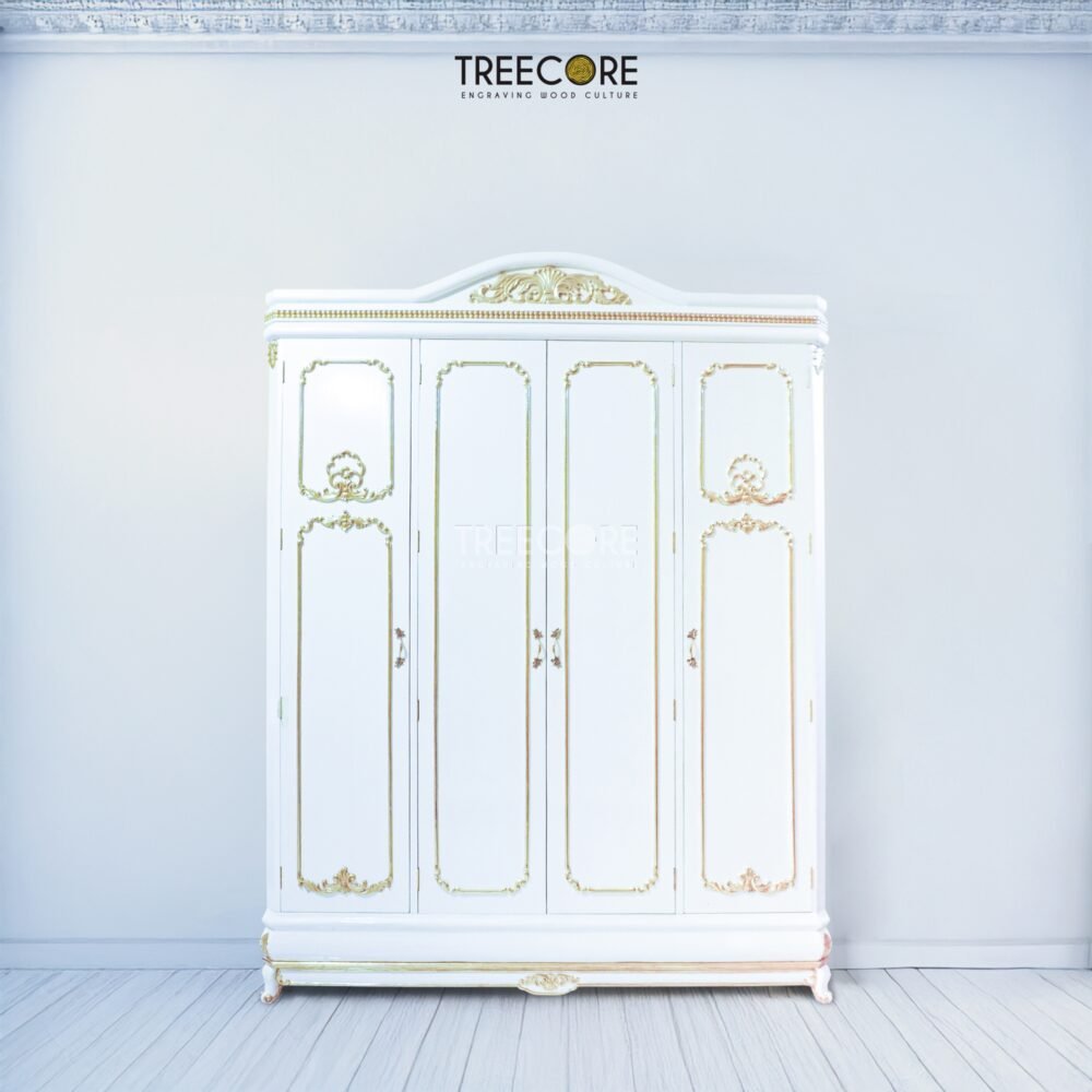 Luxurious Classic Wooden Wardrobe with Carved Details and Spacious Customizable Storage