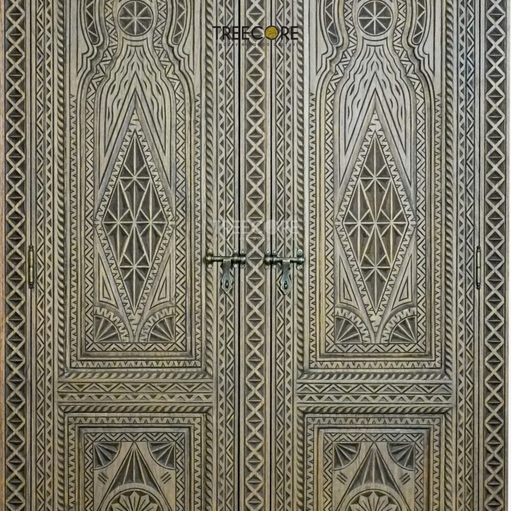 Vintage-Style Wooden Wardrobe with Intricate Hand-Carved Details