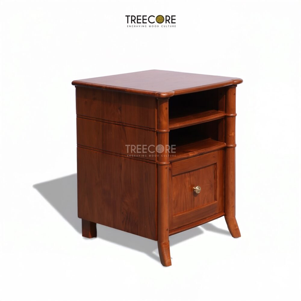 Sturdy Wooden Bedside Table with Open and Closed Drawers