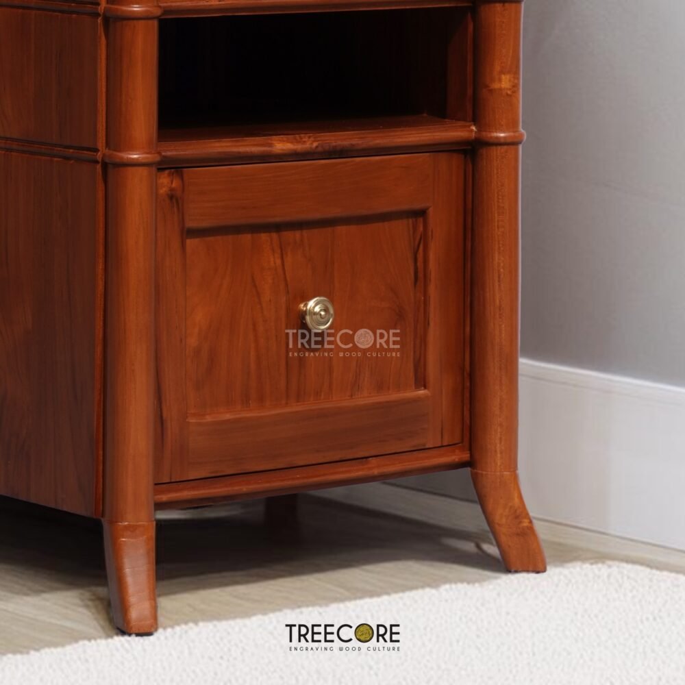 Sturdy Wooden Bedside Table with Open and Closed Drawers
