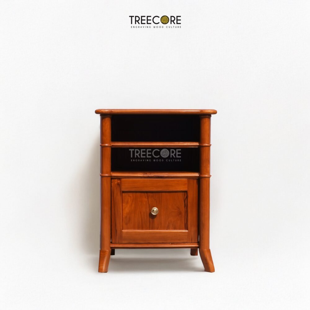 Sturdy Wooden Bedside Table with Open and Closed Drawers