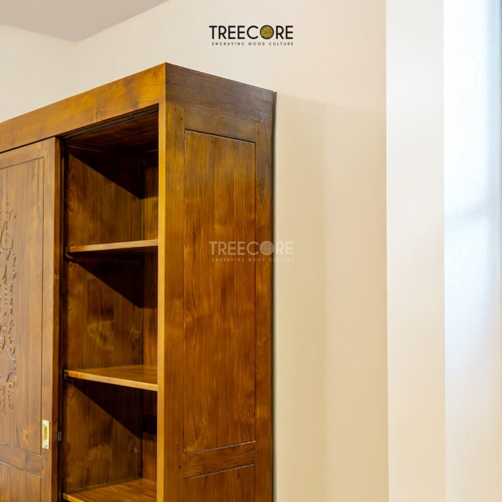 Wooden 2-Door Wardrobe with Sliding Doors and Carved Details