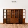 Solid Wood Buffet with Checkered Glass Doors and Storage Drawers