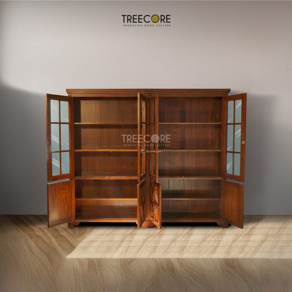 Solid Wood Buffet with Checkered Glass Doors and Storage Drawers