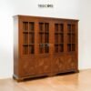 Solid Wood Buffet with Checkered Glass Doors and Storage Drawers